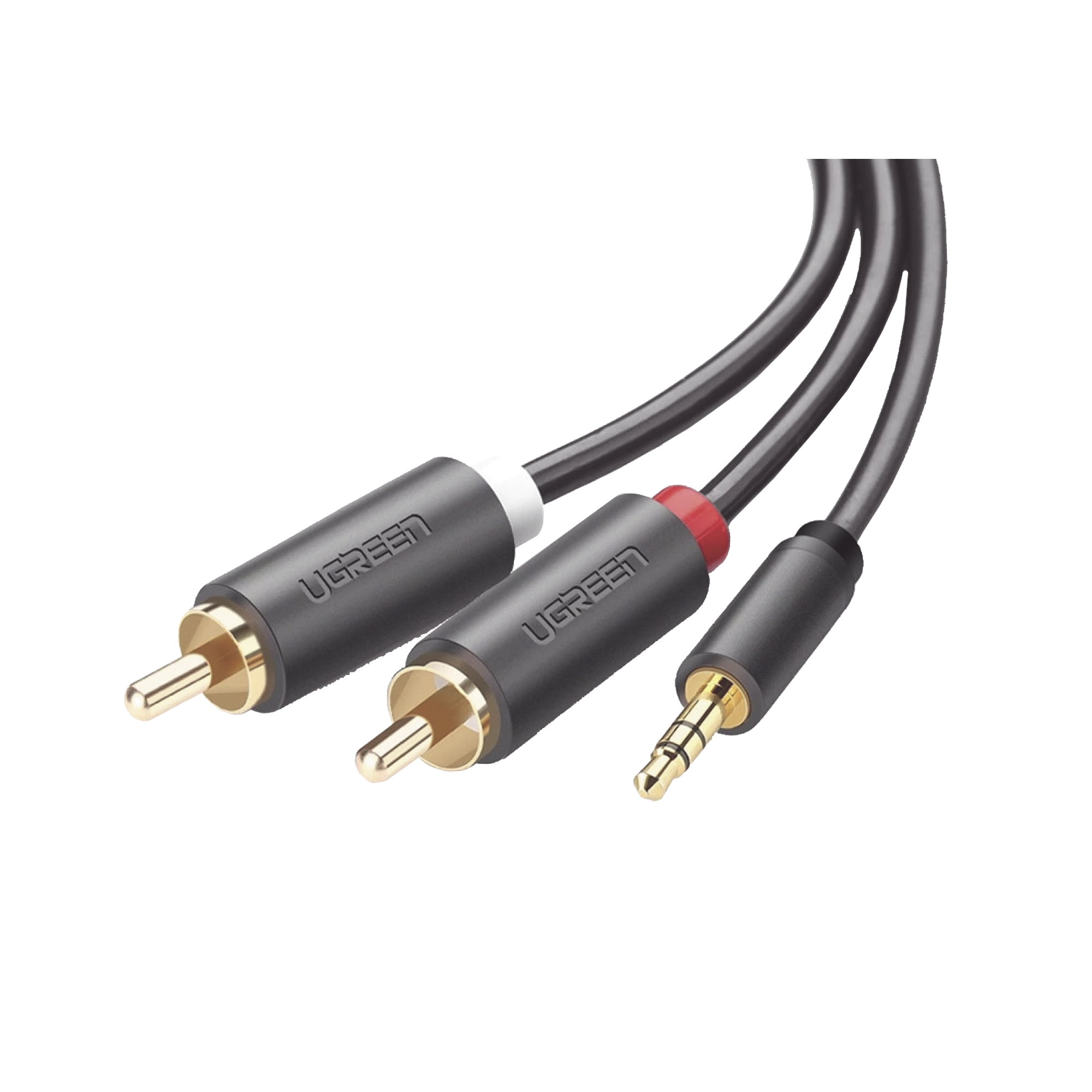 Cable Adaptador de 3.5mm Macho a 2 RCA Macho | 3 Metros (9.84 Pies) | Color Gris | Blindaje Múltiple | ABS | Alta Calidad