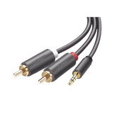 Cable Adaptador de 3.5mm Macho a 2 RCA Macho | 3 Metros (9.84 Pies) | Color Gris | Blindaje Múltiple | ABS | Alta Calidad