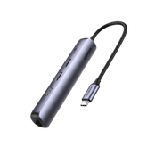 HUB USB-C (Docking Station) 5 en 1 - Ultra Delgado - 2 USB-A 3.1 a (5 Gbps) - HDMI 4K@60Hz - RJ45 (Gigabit Ethernet) - USB-C PD Carga Rápida 100W - Soporta OTG - Chips Inteligentes - Pequeño y Ligero - Caja de Aluminio.