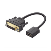 Convertidor DVI Macho a HDMI Hembra - Bidireccional - DVI 24+1 - 1080P@60Hz - Cable de 22 cm (8.66 Pulgadas) - Negro