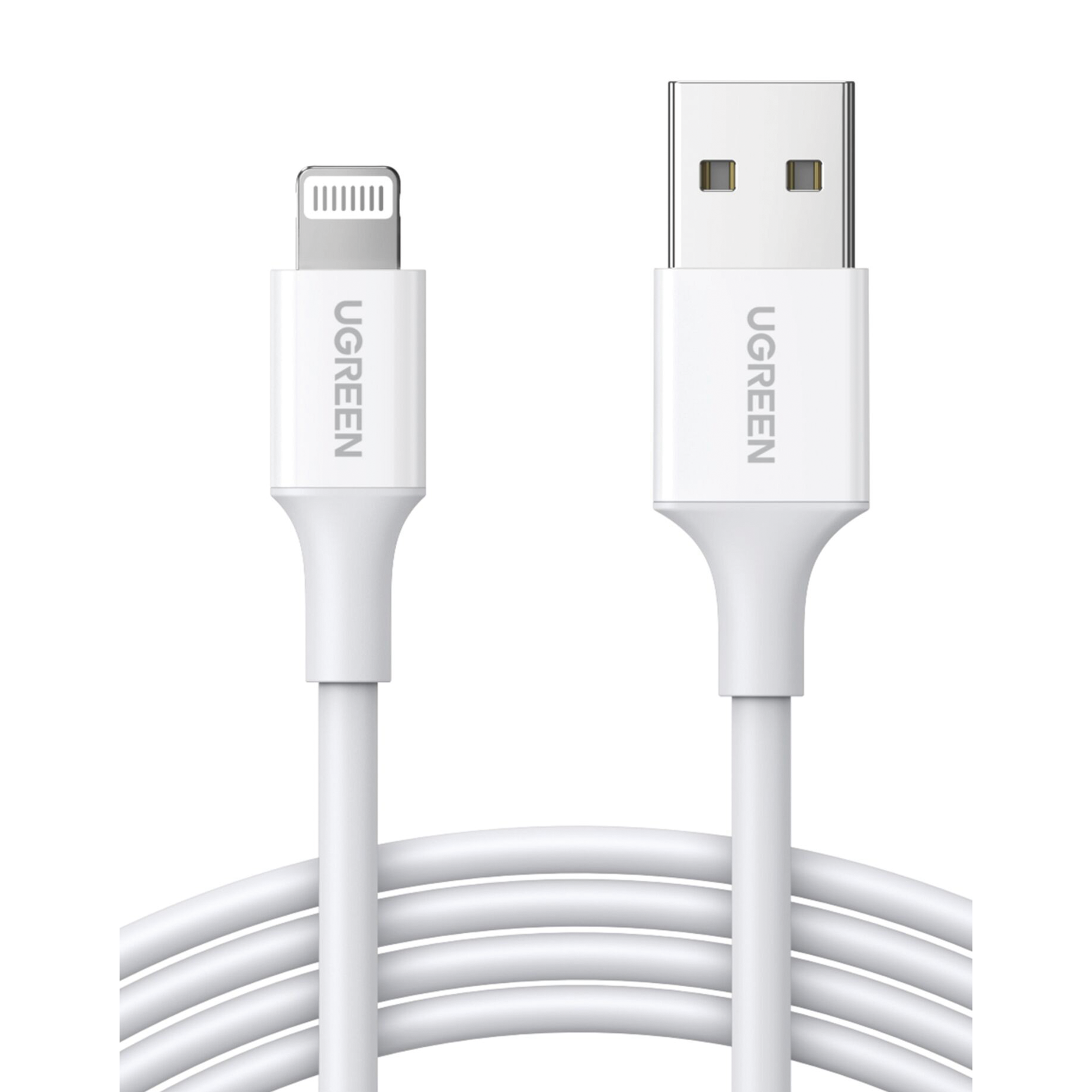 Cable USB-A a Lightning - 1 Metro - Certificado MFi - Carga Rápida 5V/2.4 A- 480 Mbps - PD - Conector C89 - Adecuado para iPhone, iPad y iPod - Protección Integrada - Caja de ABS - Cubierta de TPE - Color Blanco.