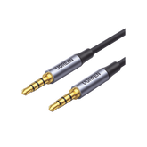 Cable Auxiliar de 3.5mm | Cable Audio Estéreo | Núcleo de Alambre de Cobre Esmaltado | Carcasa de Aluminio Azul + Nylon Trenzado | Soporta Micrófono | 2 Metros