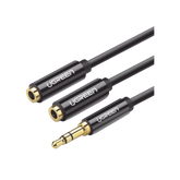 Cable Adaptador/Divisor de Audio de 3.5mm Macho a 2 Terminales de 3.5mm Hembra | 25 cm de Longitud | Cable TPE | Color Negro