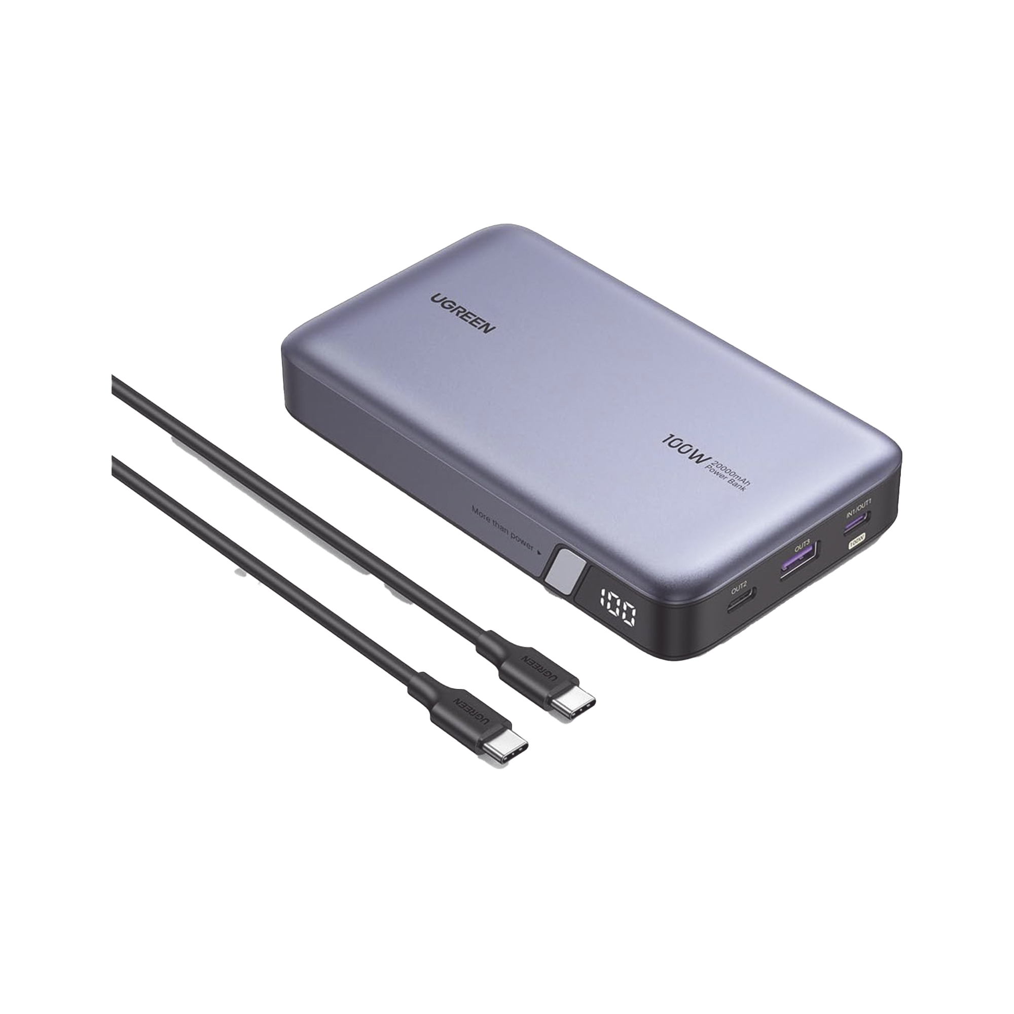 Power Bank de 20000mAh - 3 Salidas 100W Max. - USB-A + 2 USB-C - PD 3.0 - QC3.0 - FCP - SCP - Pantalla Inteligente - Carcasa Ignifuga - Color Gris - Incluye Cable USB de 50cm - Carga tu Laptop de Manera Segura.