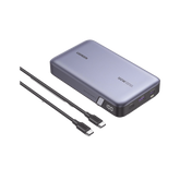 Power Bank de 20000mAh - 3 Salidas 100W Max. - USB-A + 2 USB-C - PD 3.0 - QC3.0 - FCP - SCP - Pantalla Inteligente - Carcasa Ignifuga - Color Gris - Incluye Cable USB de 50cm - Carga tu Laptop de Manera Segura.