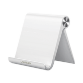Soporte de Escritorio para Telefono Celular | Ajustable de 0° a 100° | Goma Antiarañazos | Antideslizante | Amplia Compatibilidad con dispositivos de 4'' a 7.9'' | Plegable | ABS | Color Blanco