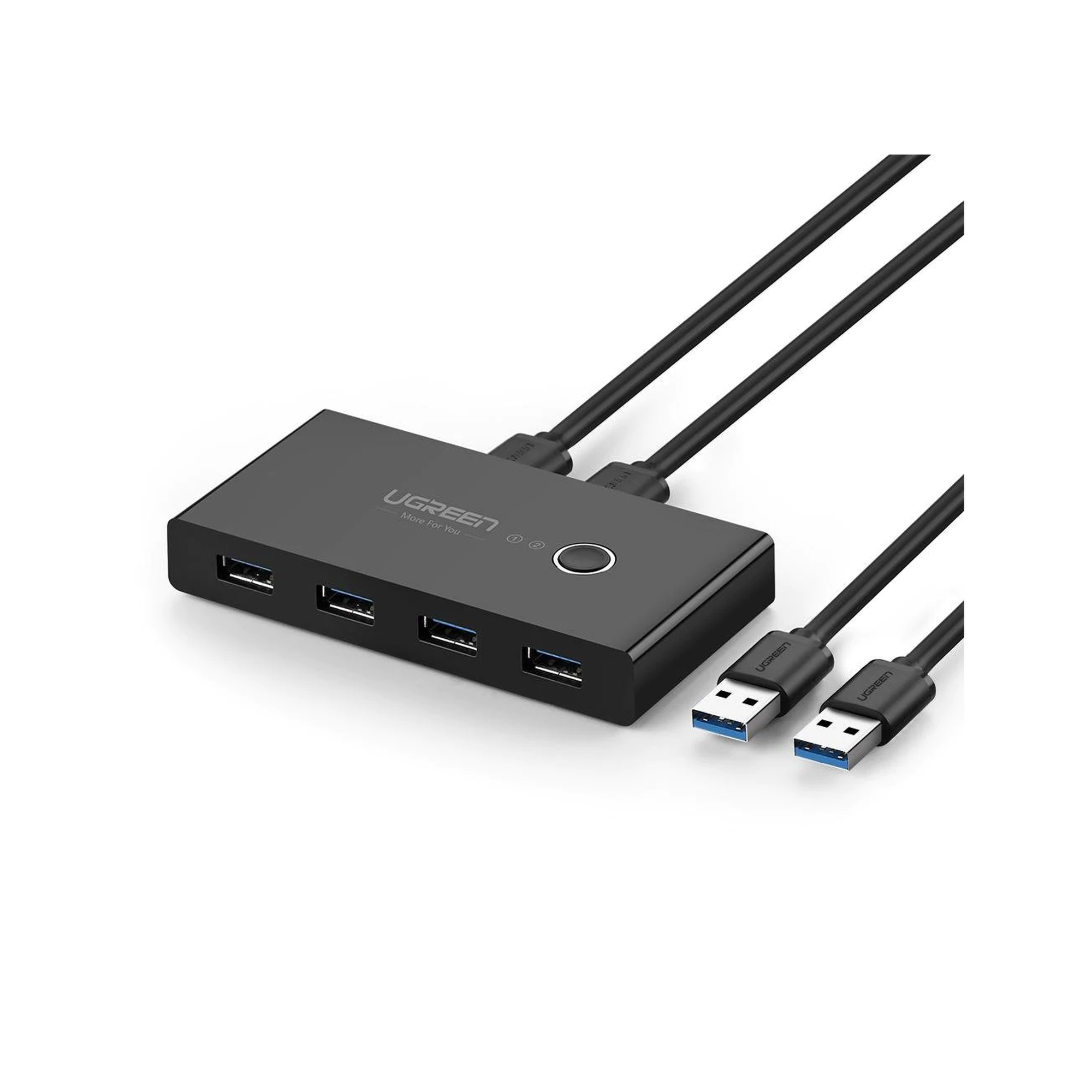 Conmutador USB para Compartir 4 Puertos USB 3.0 a 2 PC Ìs - Cambio Mediante Botón - Incluye Dos Cables USB de 1.5 m - ABS - Permite que 2 Usuarios Compartan 4 Dispositivos Periféricos USB3.0, como una impresora, un escáner, etc.