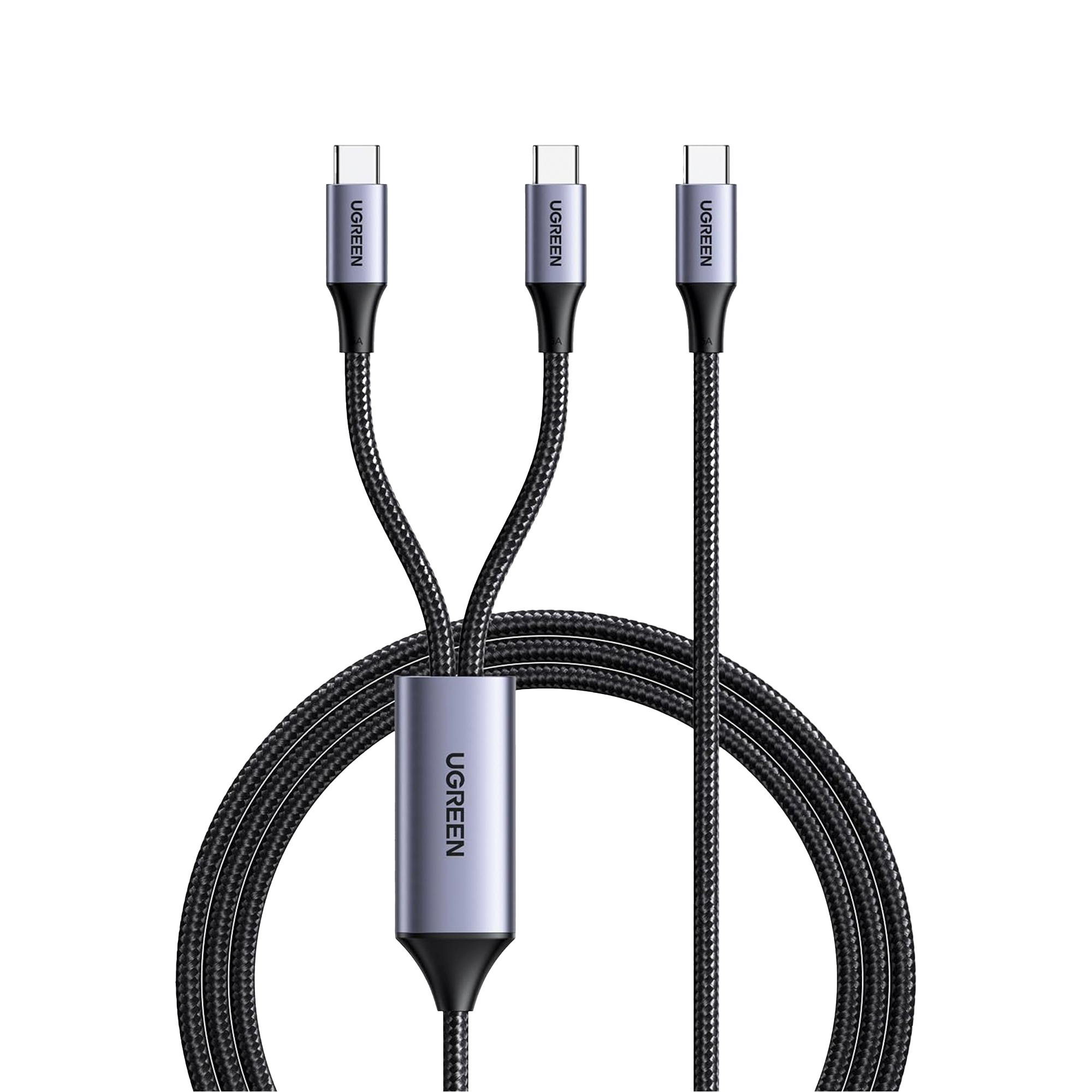 Cable USB-C a Y (USB-C & USB-C) - 1.5 Metros - Carga Rápida de hasta 100W - PD3.0 - QC4.0/3.0/2.0 - FPC - AFC - Protección Integrada- Caja de Aluminio - Nylon Trenzado - Amplia Compatibilidad - Color Negro.