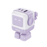 Cargador RobotGaN de 65W Serie UNO - 3 Puertos de Carga Rápida - 2 USB-C - 1 USB-A - PD 3.0 - QC 4.0 - Carga Inteligente - Tecnología GaN II - Zapato Magnético Extraíble - Carcasa Ignífuga - Pantalla LED