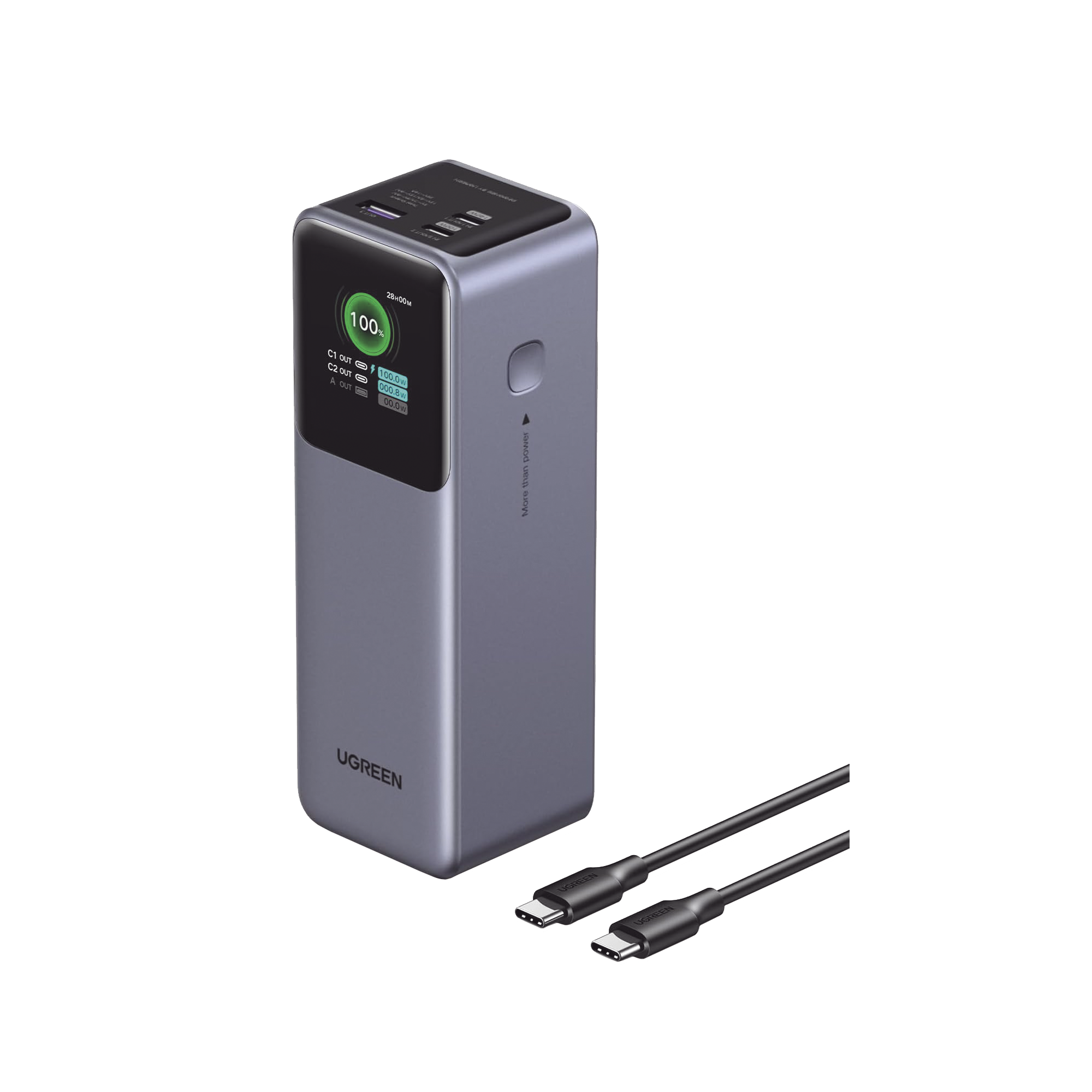 Power Bank de 25000mAh - 3 Salidas 200W Max. - USB-A + 2 USB-C - PD 3.0, QC3.0 - FCP - SCP - Pantalla Inteligente - Carcasa Ignifuga - Color Gris - Incluye Cable USB de 50cm - Carga tu Laptop de Manera Segura.