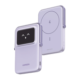 Power Bank Inalambrico - 5000mAh - 7.5W - Con Emojis de Estado - Carga Rápida USB-C Bidireccional - Pantalla TFT Inteligente - 13 niveles de Proteccion - Con Holder - Color Purple.