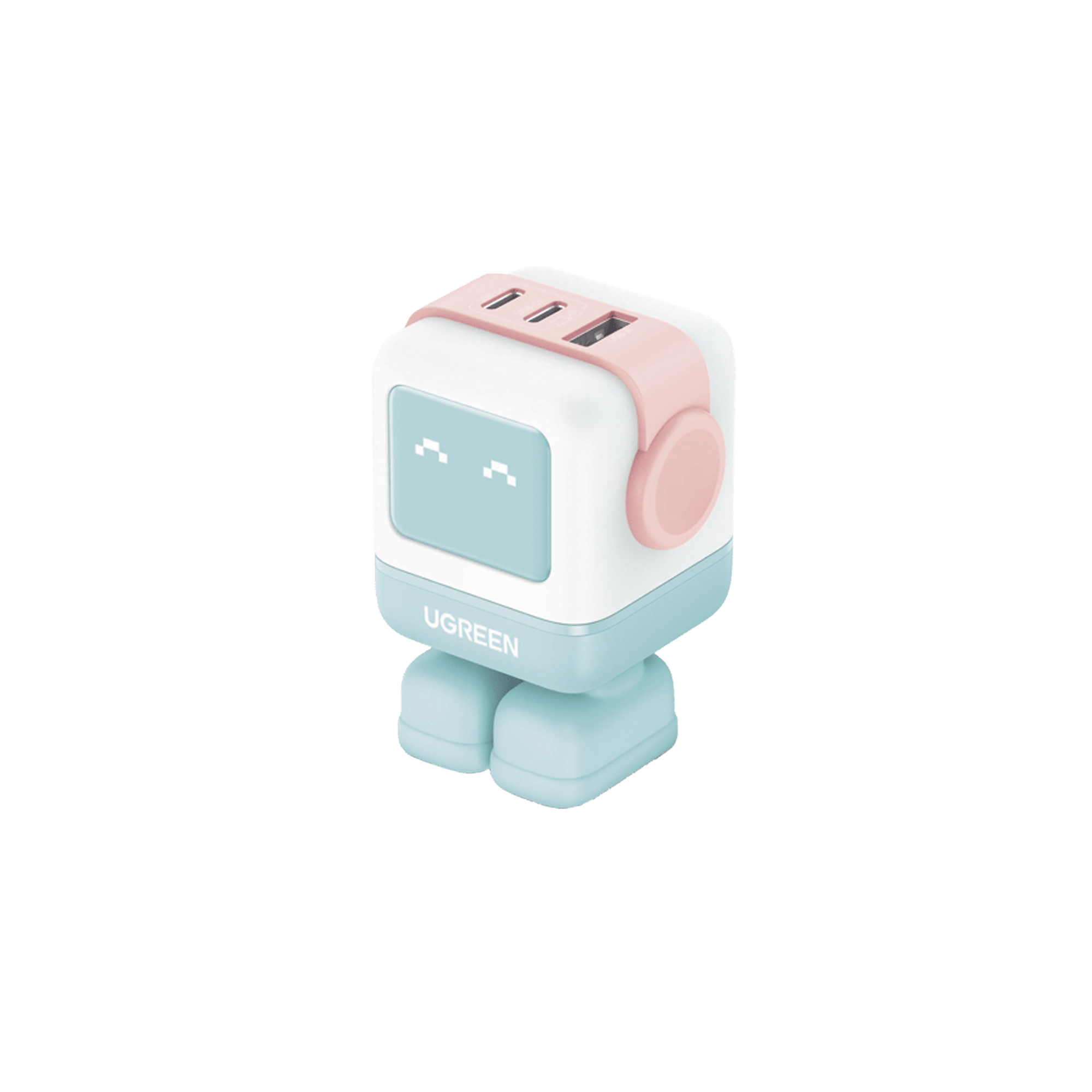 Cargador RobotGaN de 65W Serie UNO - 3 Puertos de Carga Rápida - 2 USB-C - 1 USB-A - PD 3.0 - QC 4.0 - Carga Inteligente - Tecnología GaN II - Zapato Magnético Extraíble - Carcasa Ignifuga - Pantalla LED.