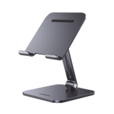 Soporte de Aluminio para IPad & Tablet - Plegable -Angulo Ajustable de 180° y 270° - Base Antideslizante - Protección de Silicona - Amplia Compatibilidad con dispositivos de 7.9'' a 12.9'' - Aluminio Solido - Color Gris