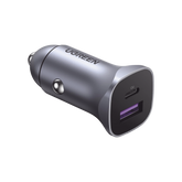 Cargador de Auto 30W - 2 Puertos USB-A y USB-C - Carga Rápida - Compatible con Vehículos de 12 y 24 VCD - PD3.0, QC4.0, SCP, PPS - Indicador Led - Diseño Compacto - Chip Inteligente - Caja de Aluminio