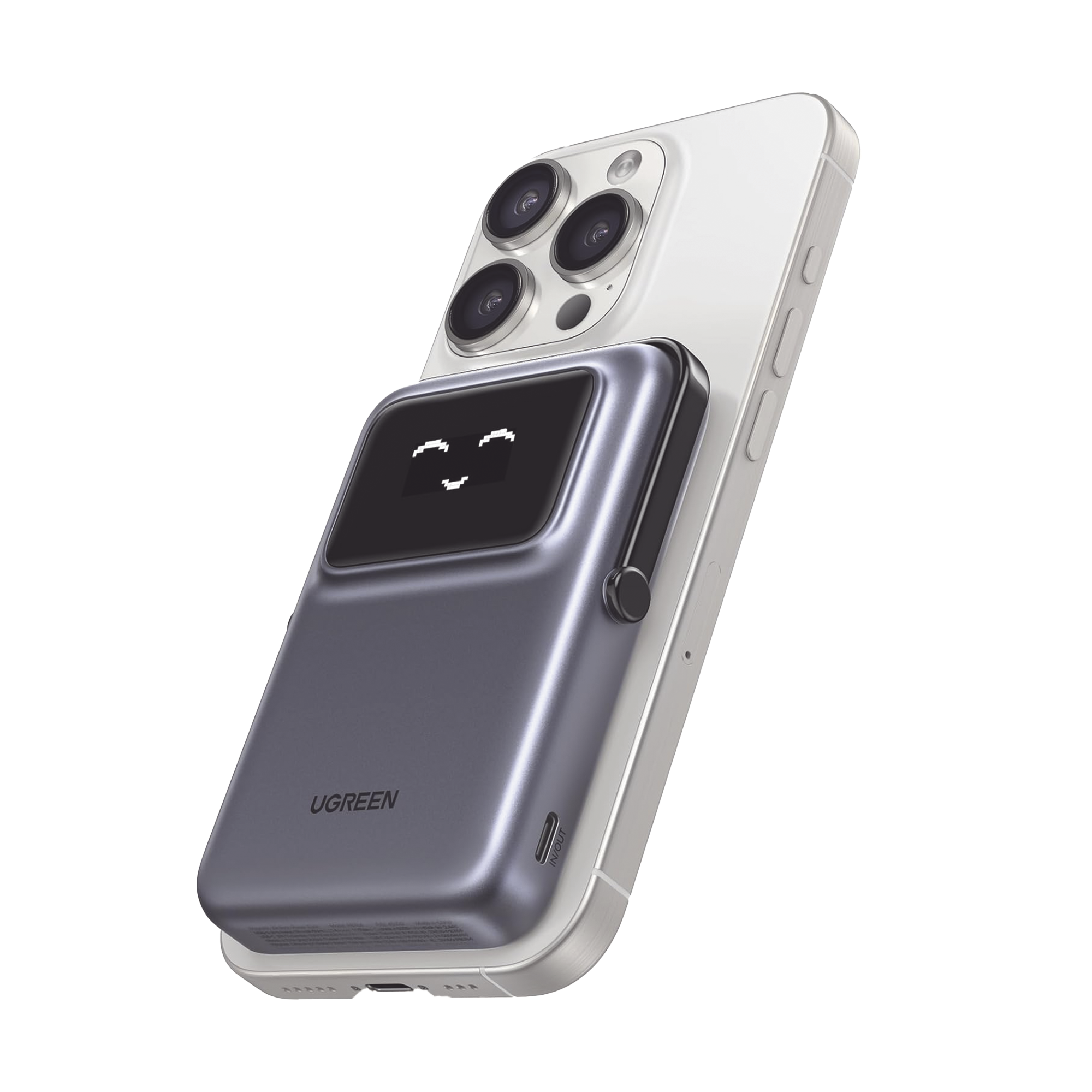 Power Bank Serie UNO Inalambrico - 10000mAh - 7.5W/20W - Con Emojis de Estado - Carga Rápida USB-C Bidireccional - Pantalla TFT Inteligente - Con Holder - Color Grey.