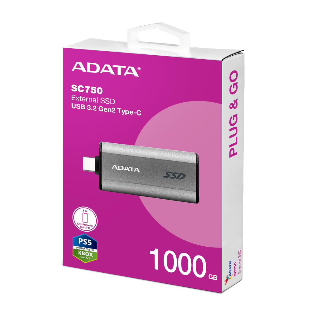 Ssd Externo Adata Sc750 1000Gb Usb-C 3.2 1,000Mb/S (Sc750-1000G-Ccbk)