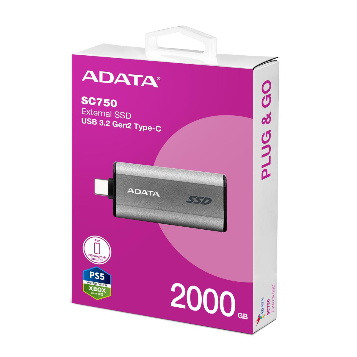 Unidad Ssd Externo Adata Sc750 2000Gb Usb-C 3.2 1,000Mb/S (Sc750-2000G-Ccbk)
