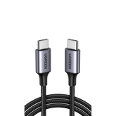 Cable USB-C a USB-C - 2 Metros (6.56 Pies) - Transferencia de Datos de 480 Mbps - Carga Rápida de Hasta 60W - QC 4.0/3.0/2.0 - PD3.0 - FPC - AFC - Protección Integrada - Caja de Aluminio - Nylon Trenzado - Color Negro