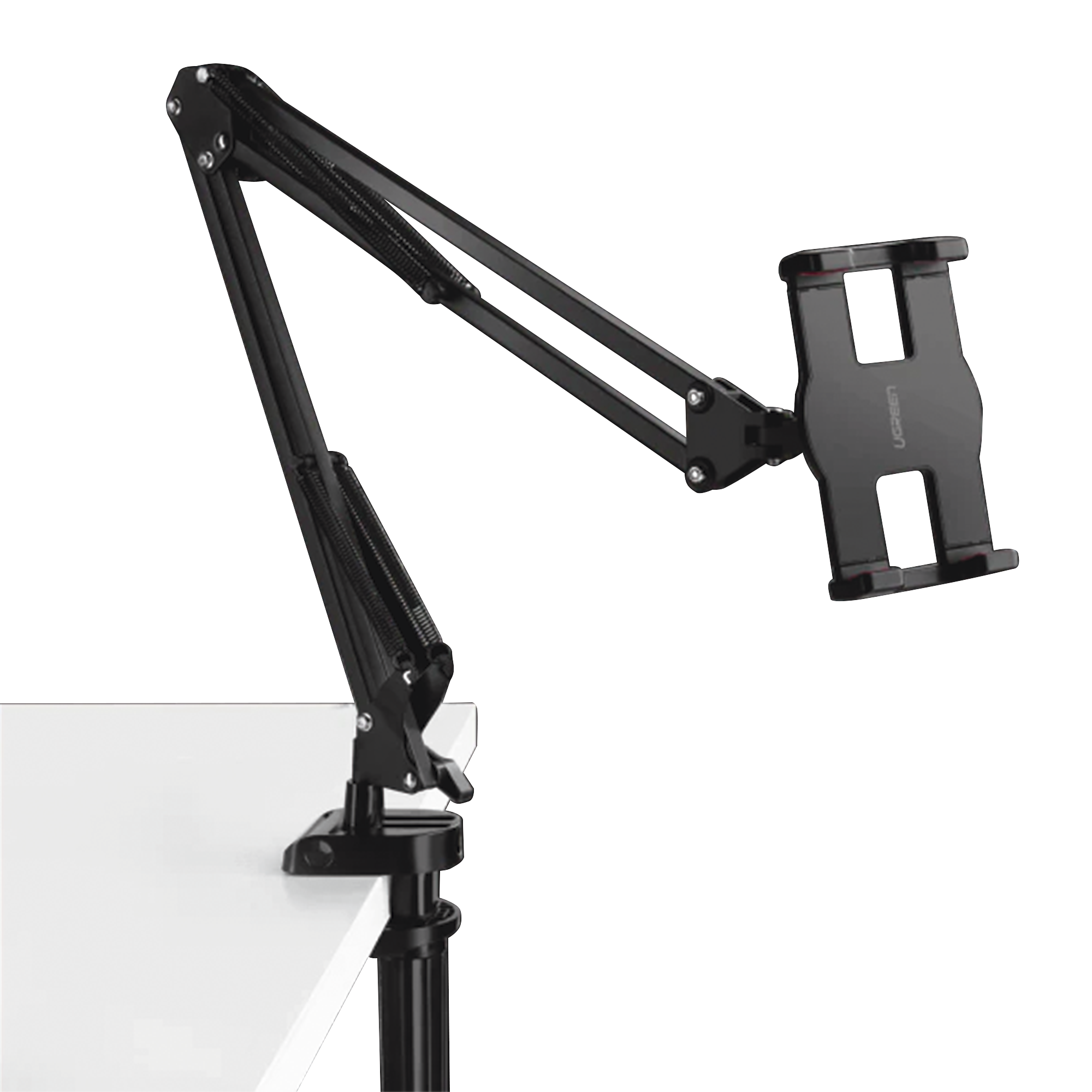 Soporte para Tableta con Brazo tipo Perezoso | Brazo Ajustable y Cabezal de 360° | 3 Perillas de Ajuste | Soporta dispositivos de 4'' a 12.9'' de hasta 1.5 KG | ABS + Metal de Alta Calidad.