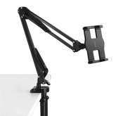Soporte para Tableta con Brazo tipo Perezoso | Brazo Ajustable y Cabezal de 360° | 3 Perillas de Ajuste | Soporta dispositivos de 4'' a 12.9'' de hasta 1.5 KG | ABS + Metal de Alta Calidad.