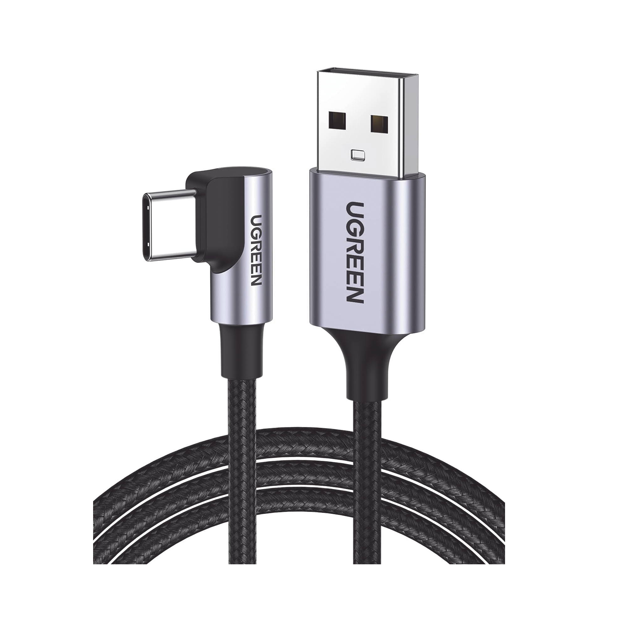 Cable USB-A a USB-C - 1 Metro - Conector con Ángulo Recto de 90° - Carga Rápida de hasta 60W - 480 Mbps - PD3.0 - QC4.0/3.0/2.0 - FPC - AFC - Protección Integrada- Caja de Aluminio - Nylon Trenzado - Color Negro