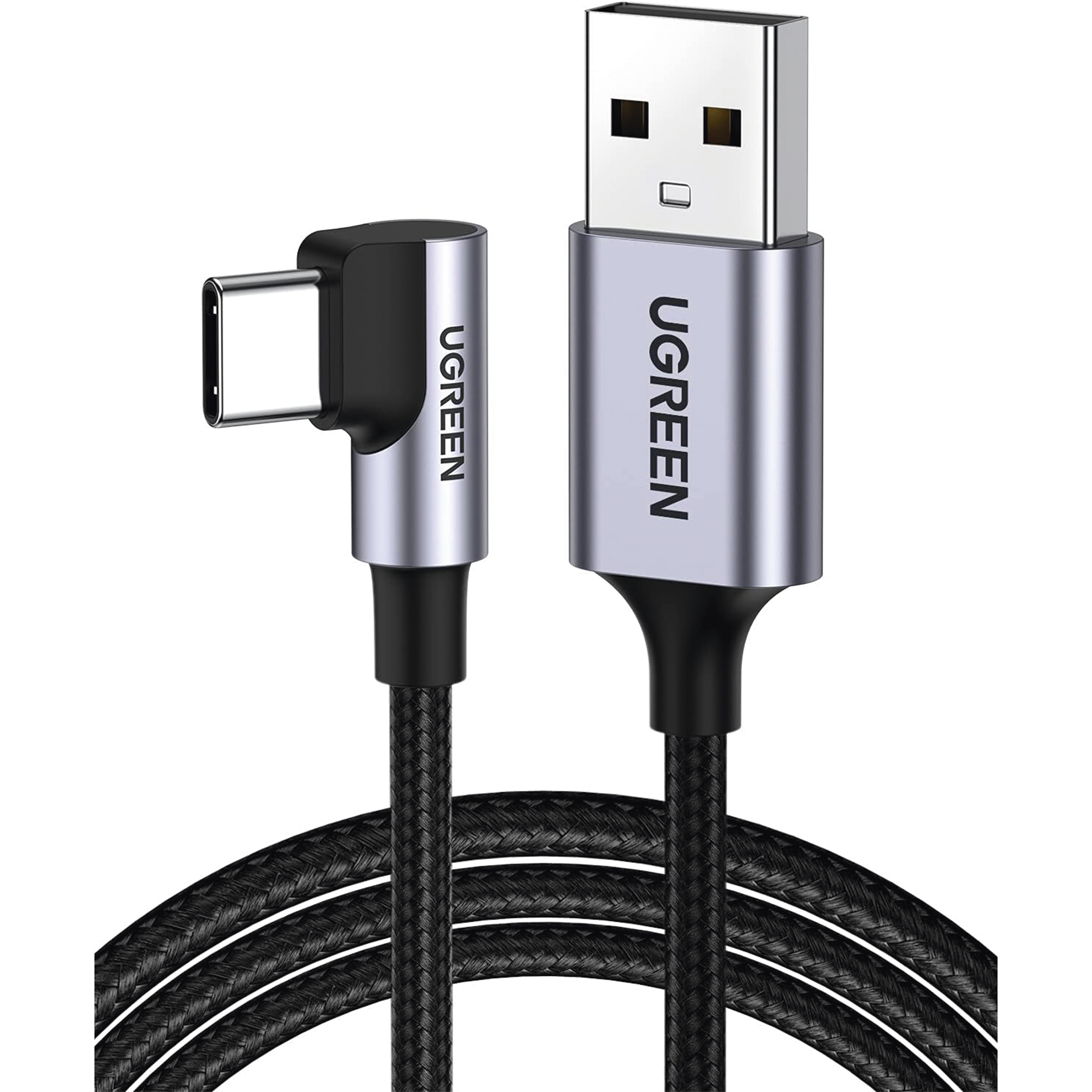 Cable USB-A a USB-C - 2 Metros (6.56 Pies) - Conector con Ángulo Recto de 90° - Carga Rápida de hasta 60W - 480 Mbps - PD3.0 - QC /3.0/2.0 - FPC - AFC - Protección Integrada - Caja de Aluminio - Nylon Trenzado - Color Negro