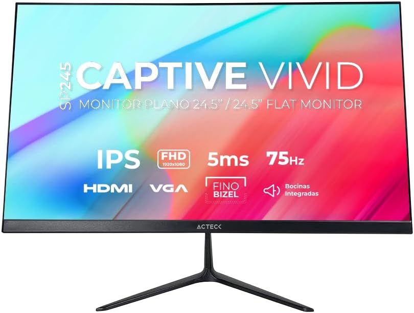 Monitor Acteck Plano 24.5"" Ips Captive Vivid Sp245 Advanced Negro