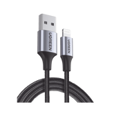 Cable USB-A a Lightning - 1 Metro (3.28 Pies) - Certificado MFi - Carga Rápida 5V/2.4 A - 480 Mbps - Conector C94 - Adecuado para iPhone, iPad y iPod - Protección Integrada - Caja de Aluminio - Nylon Trenzado - Color Negro