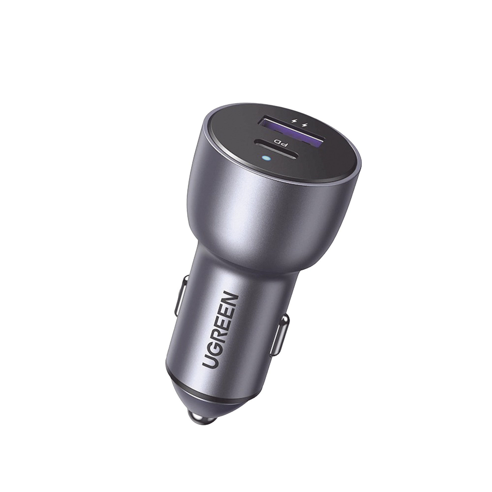 Cargador de Auto 52.5W - Puerto USB-A y USB-C - Carga Rápida - Compatible con Vehículos de 12 y 24 VCD - PD3.0 + QC3.0 - Chip Inteligente - Diseño Compacto Mayor Eficiencia Energética - Caja de Aluminio