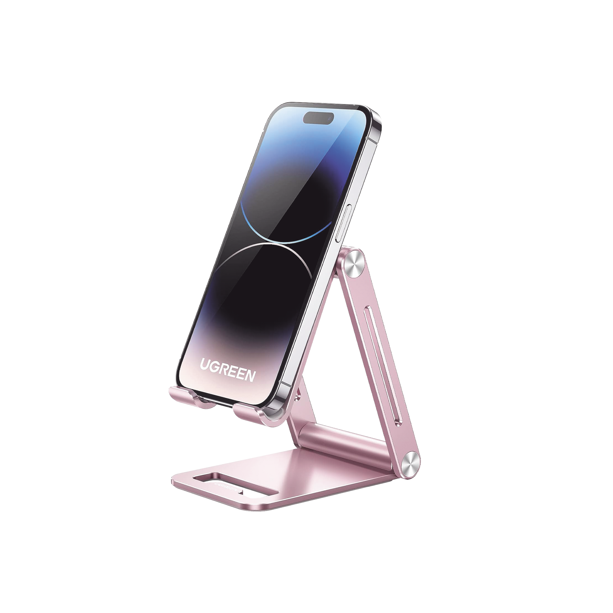 Soporte para Teléfono Celular de Aluminio | Angulo Ajustable | Amplia Compatibilidad con dispositivos de 4.7'' a 7.9'' | Antideslizante | Antiarañazos | Plegable | Color Rosa