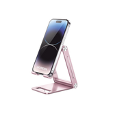 Soporte para Teléfono Celular de Aluminio | Angulo Ajustable | Amplia Compatibilidad con dispositivos de 4.7'' a 7.9'' | Antideslizante | Antiarañazos | Plegable | Color Rosa