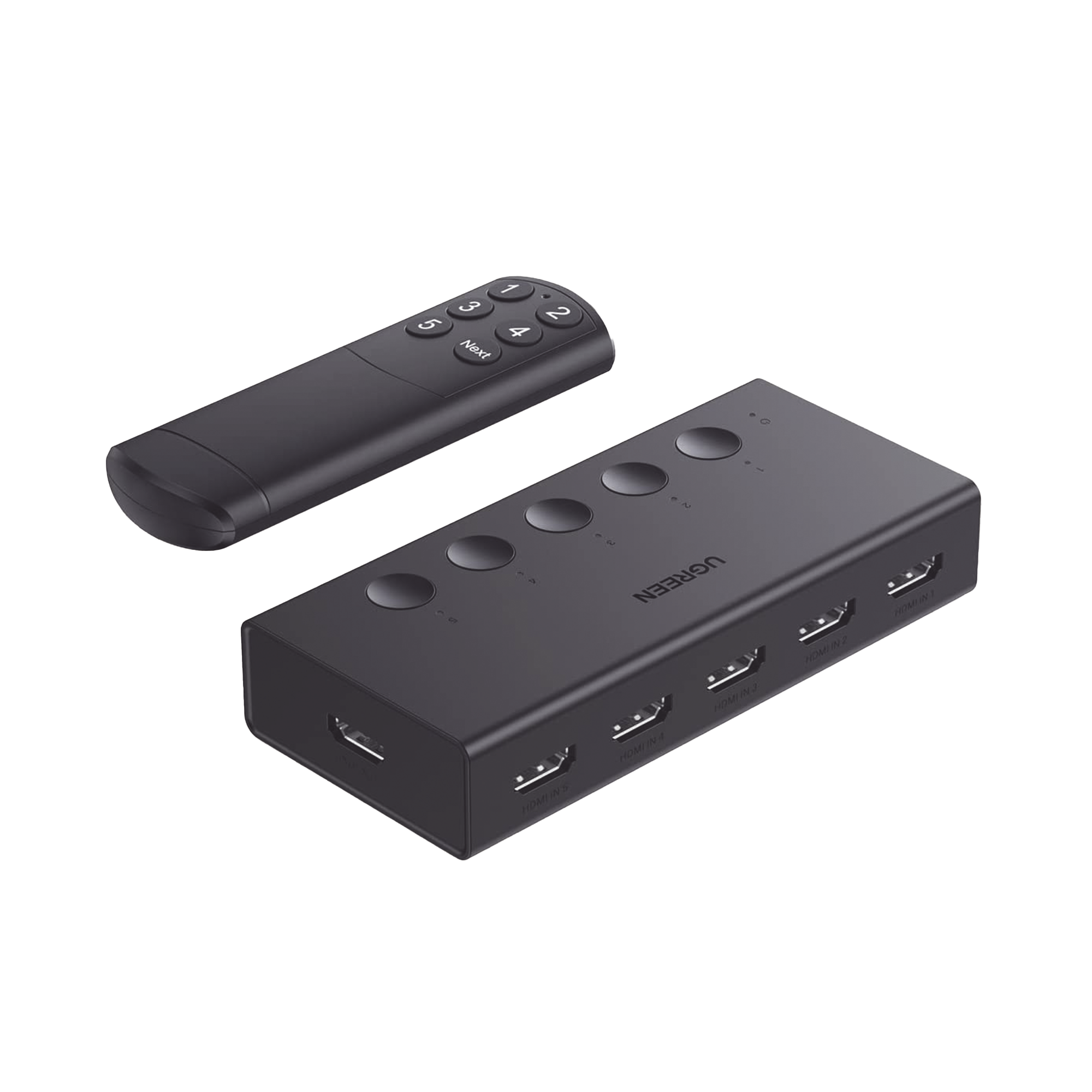 Conmutador HDMI 5X1 - 4K@60Hz - HDMI 2.0, 1.4 - HDCP 2.2, 1.4 - VRR - Dynamic HDR - 3D - CEC - EDID - IR 10 Metros (32.81 Pies) - 18Gbps - Cambio Manual y por Control Remoto - Incluye Cable de Alimentación USB