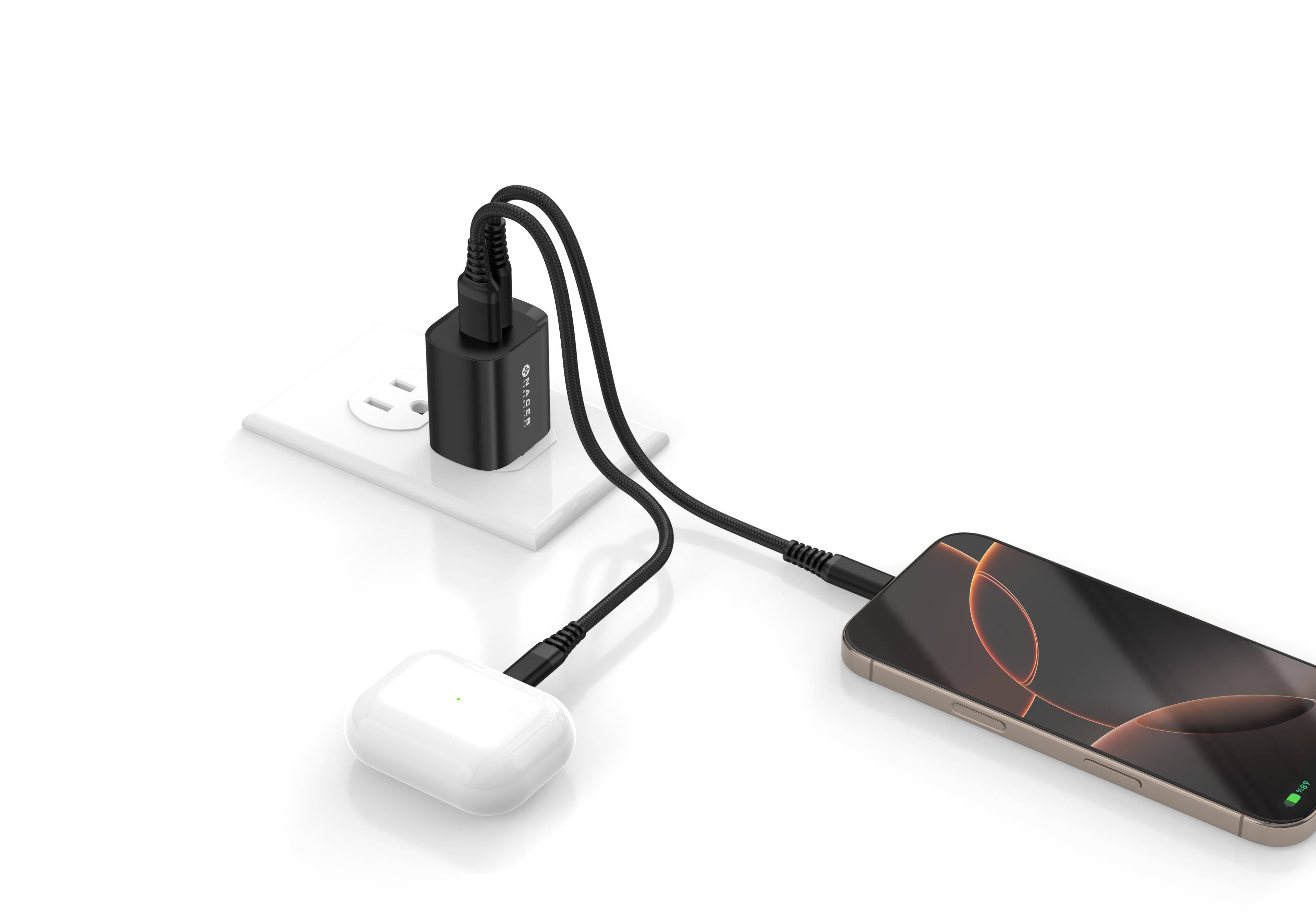 Cargador de Pared Naceb NA-0143 Carga Rápida Doble Puerto USB-A y USB-C