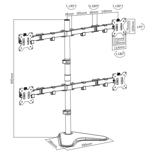 Soporte de Escritorio Ovaltech OVME-Q1332 para 4 Monitores de 13 a 32 Pulgadas Base Cuádruple Ergonómica Máxima Productividad