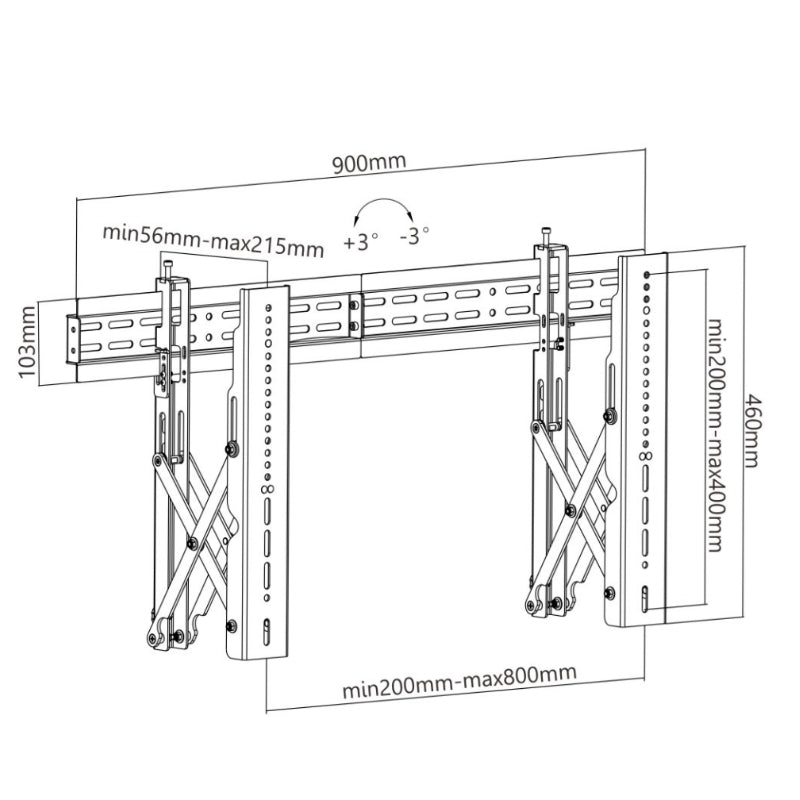Soporte para Videowall Ovaltech OVW-3770 para TV de 37 a 70 Pulgadas Sistema Pop Out Ajustable Instalación Profesional Impecable