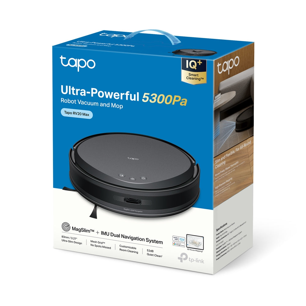 Robot Aspirador TP-LINK Tapo RV20 Max - Batería de 2600 mAh con Mapeo Inteligente - Limpieza Automatizada del Hogar - Eficiencia Diaria