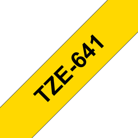 Etiqueta amarilla continua laminada Brother TZE641 - de 18 mm de ancho x 8 mts de largo. Impresión en negro. Etiqueta amarilla continua laminada Brother TZE641 - de 18 mm de ancho x 8 mts de largo. Impresión en negro.