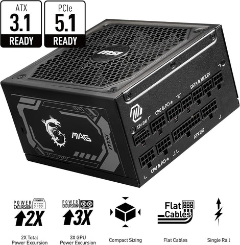 Fuente De Poder Msi Mag A1250Gl Pcie5 1250W 80 Plus Gold Full Modular Fuente De Poder Msi Mag A1250Gl Pcie5 1250W 80 Plus Gold Full Modular