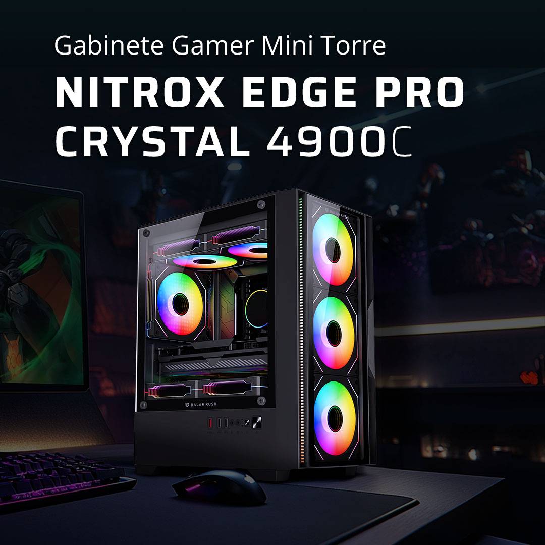 Gabinete Mini Torre Nitrox Edge Pro Crystal 4900C - Factor Mini ITX con Panel de Cristal - Diseño Compacto y Elegante