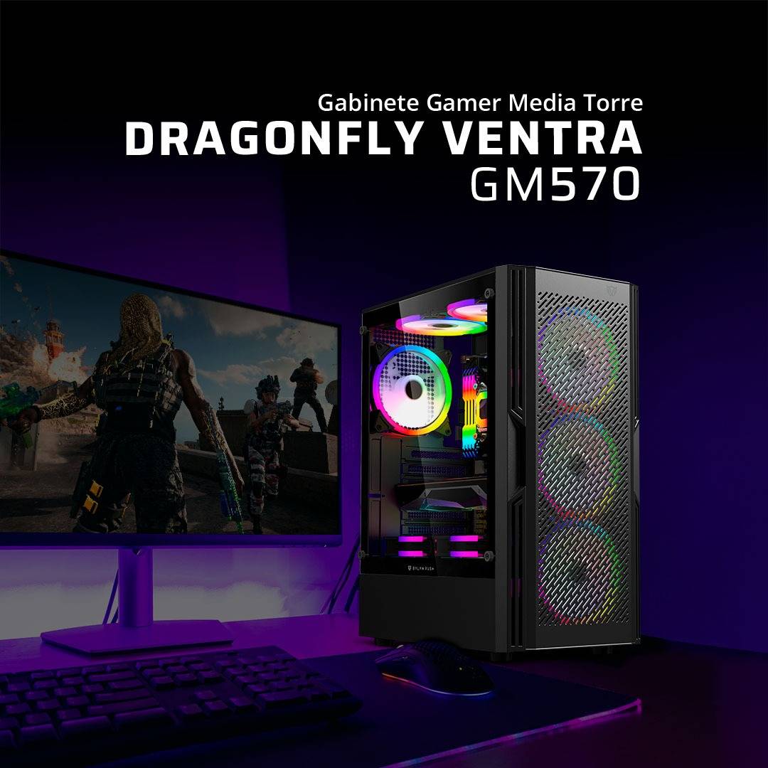 Gabinete Gamer Media Torre Balam Rush Dragonfly Ventra GM570 - Soporte ATX, Micro ATX y Mini ITX - Excelente Flujo de Aire