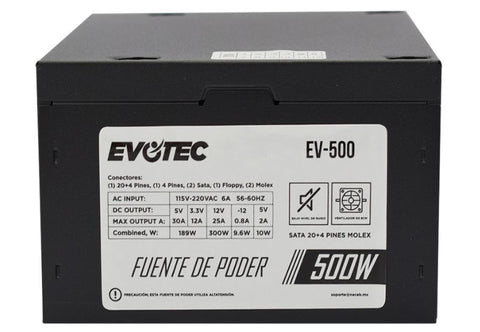 Fuente De Poder Evotec Ev-500, Negro, 500 W Fuente De Poder Evotec Ev-500, Negro, 500 W
