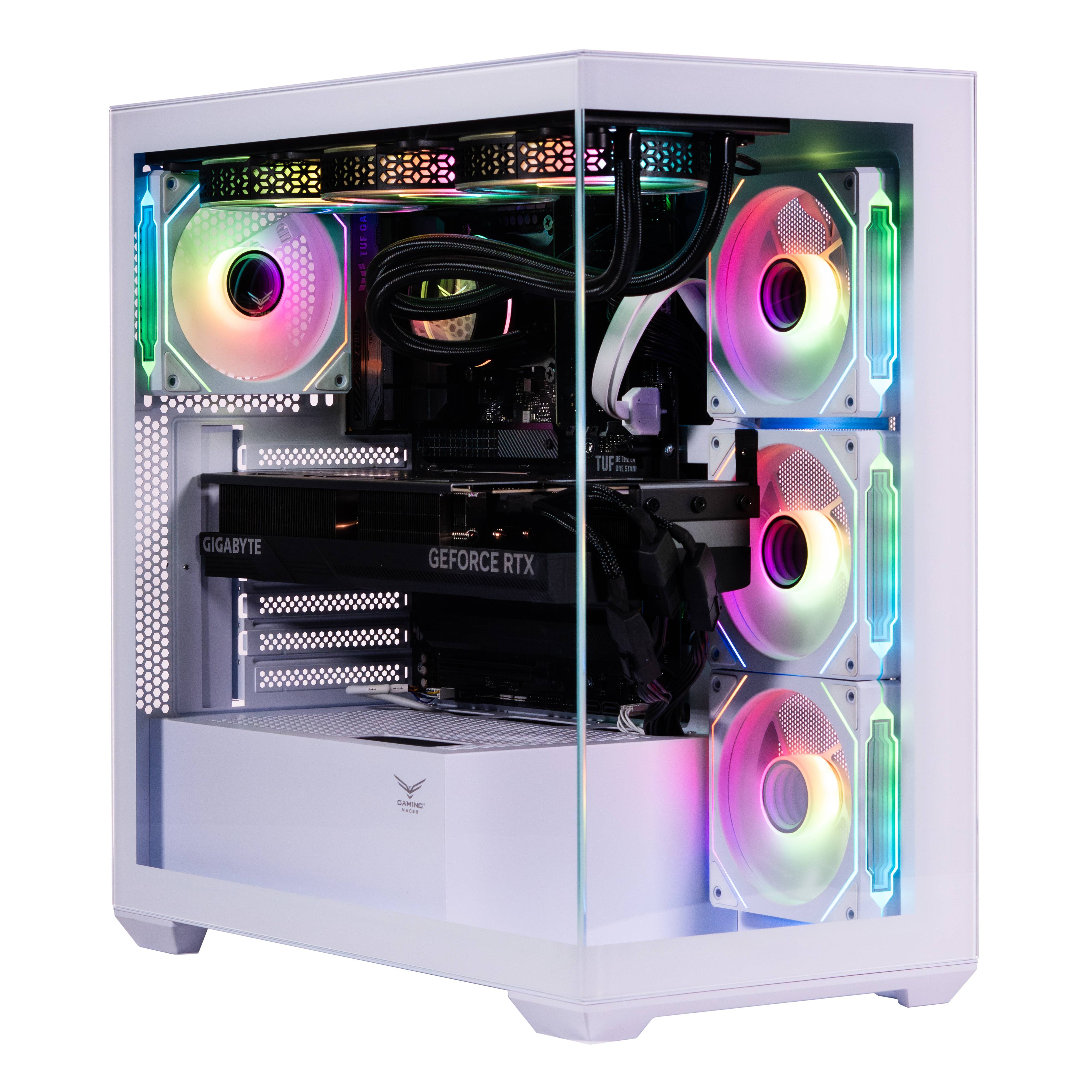 Gabinete Gamer Media Torre Naceb NA-0637B Blanco - Cristal Templado con 4 Ventiladores - Estilo Pulcro y Refrigerado