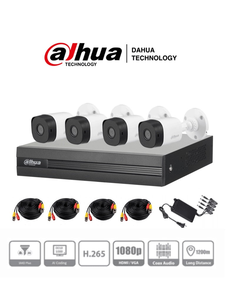 Kit de Videovigilancia Dahua Technology DH-KIT/XVR1B04-I/4-B1A21N-0360B - 4, 1920 x 1080 Pixeles
