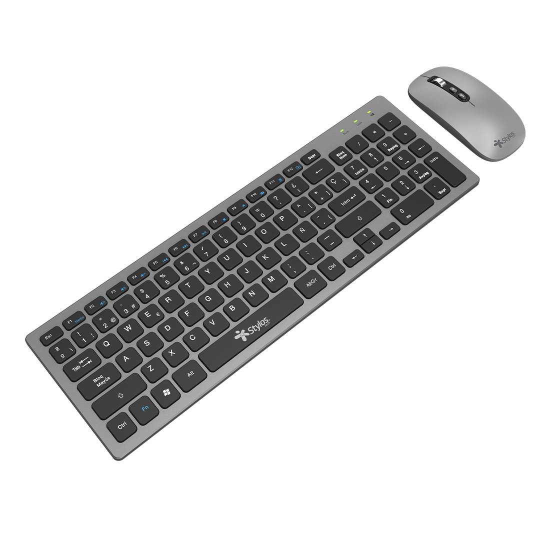 Combo Inalámbrico Recargable 2 en 1 Stylos STPKTM6G - Teclado de Membrana 96 Teclas y Nano Receptor USB - Escritura Cómoda sin Cables - Diseño Ergonómico
