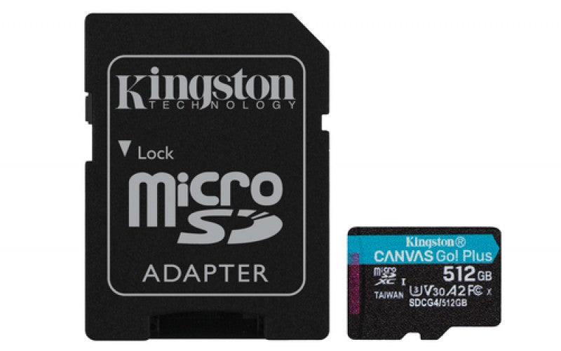 Memoria Flash Micro Sd Kingston Sdxc Canvas Go Plus 512Gb 200Mb/S Uhs-I U3 V30 Con Adaptador (Sdcg4/512Gb)