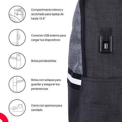 Mochila Backpack Tech Zone Glad Tz21Lbp01-B Para Laptop De 15.6" Mochila Backpack Tech Zone Glad Tz21Lbp01-B Para Laptop De 15.6"