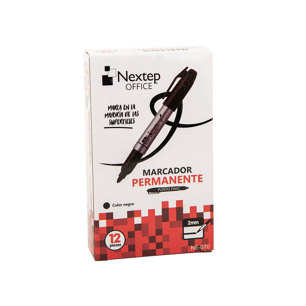 Marcador Permanente Nextep Punto Fino 2Mm Negro C/12 Pzas