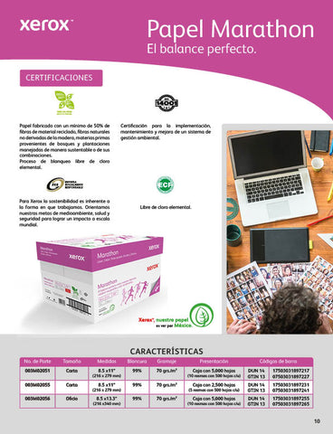Papel Xerox Marathon Tamaño Carta 99% Blancura Papel Xerox Marathon Tamaño Carta 99% Blancura