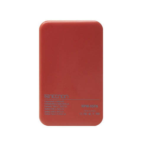 Powerbank Necnon Npw-05Fb 5000Mah Tipo C Rojo Nbpb0502Fb Powerbank Necnon Npw-05Fb 5000Mah Tipo C Rojo Nbpb0502Fb