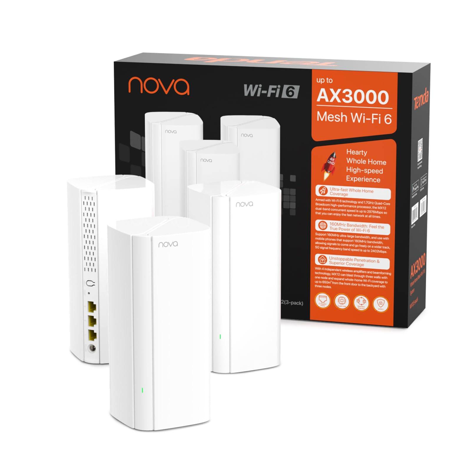 Router Mesh TENDA MX12 Wi-Fi 6 - Procesador Broadcom Quadcore con Velocidad 3000 Mbps - Conexión Multidispositivo Estable - Rendimiento Supremo